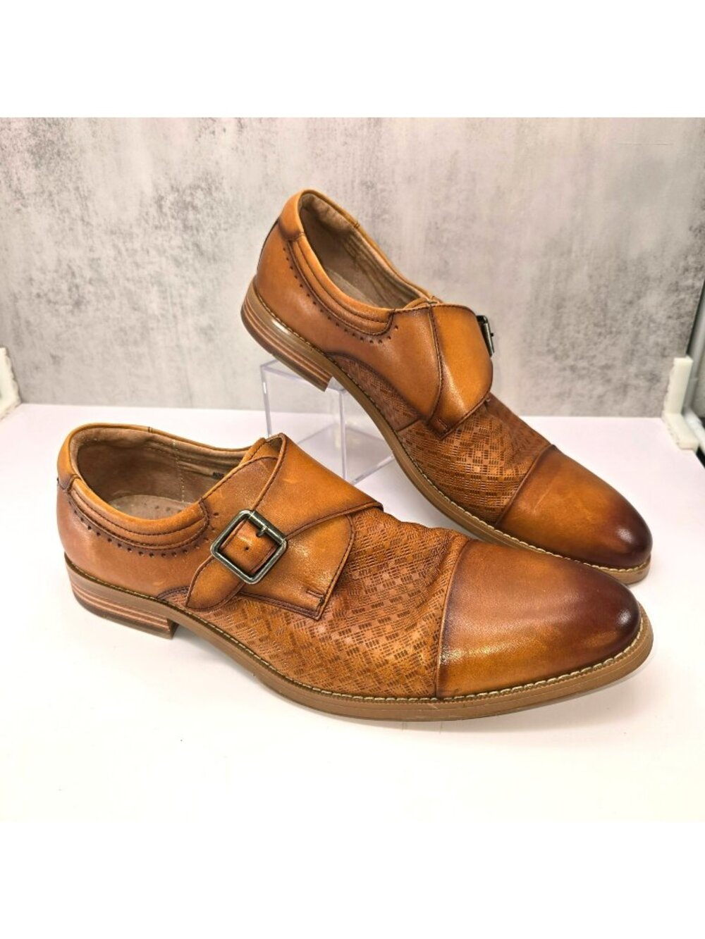 Mens Tan Leather Slip-On Loafers Buckle Toe Cap Detail Size 11.5M JJ4419